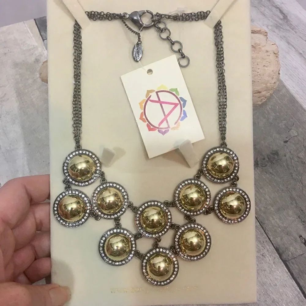 Amrita Singh Gold Gunmetal Crystal Bib Necklace